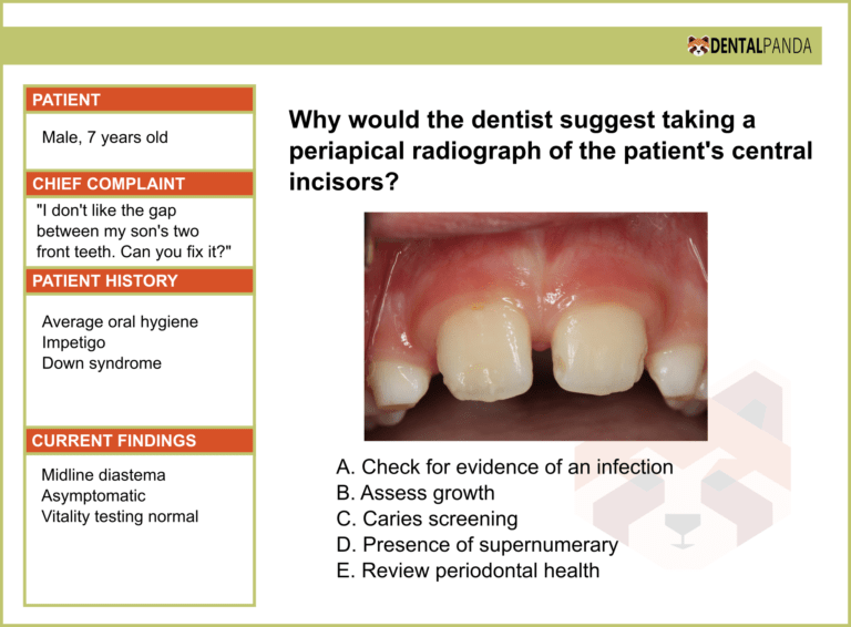 Why would the dentist suggest taking a periapical radiograph of the patient's central incisors